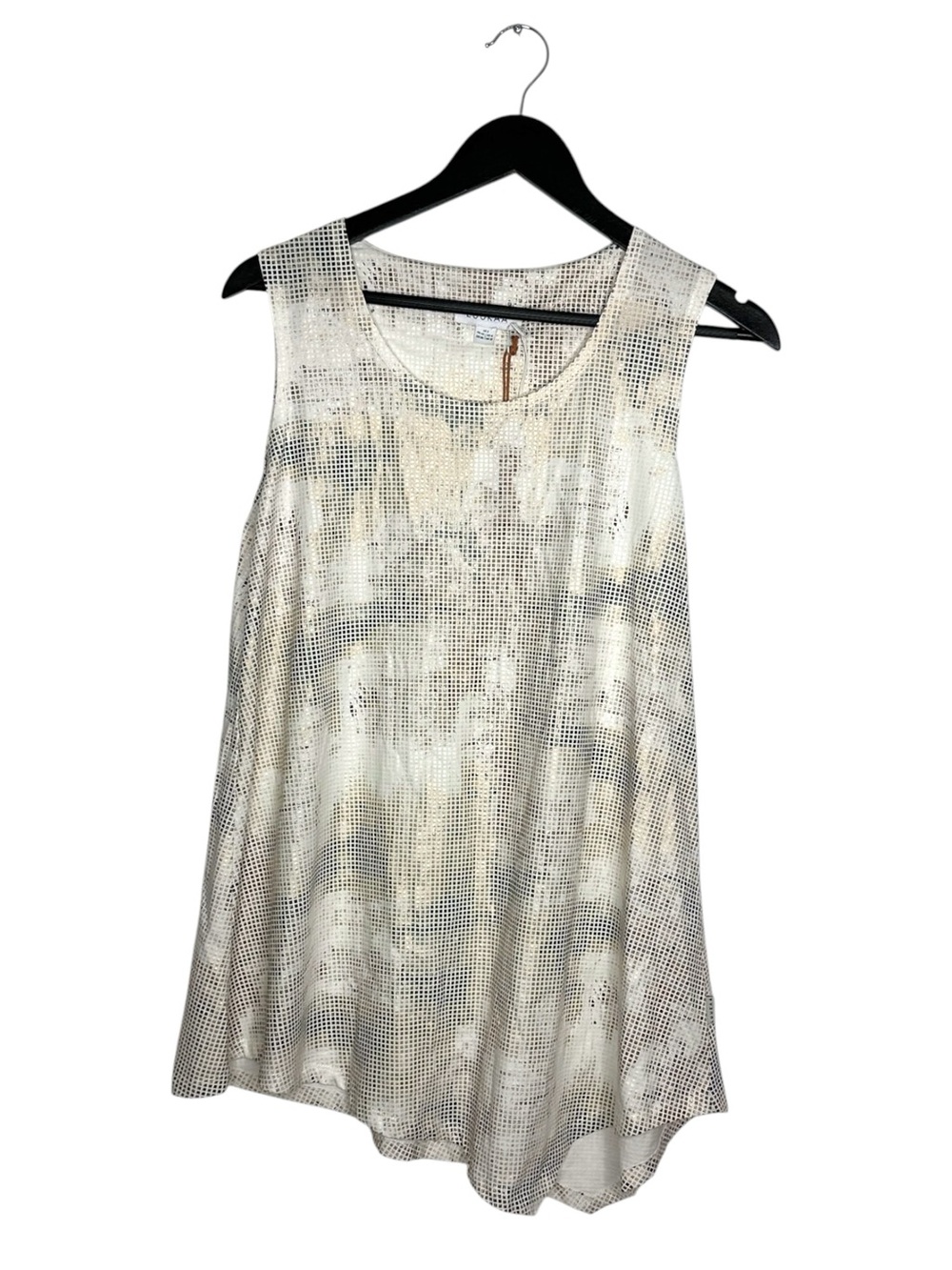 NWT Luukaa Sense Grid Design Sleeveless Top Asymmetrical Hem Neutral Chic US 8